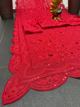 Red rangeela chain stitch saree