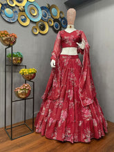 Red floral tiered Lehenga