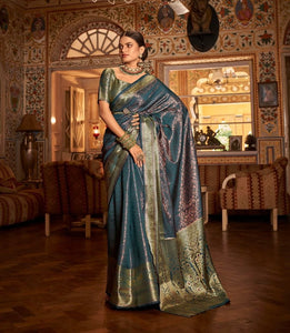 Kanchivaram silk saree with copper zari