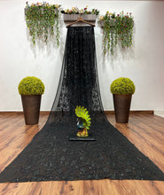 Black floral partywear sequins saree