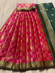 Kanjiveram silk Lehenga in two tone pink