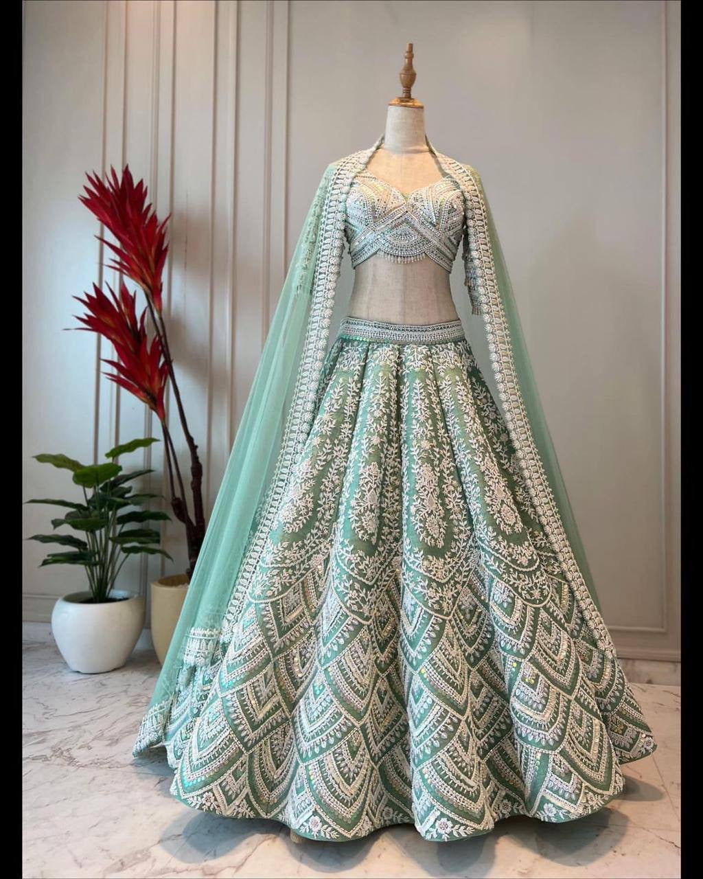 Pastel silk pistachio green Lehenga