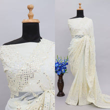 Silk chikankari work saree in white