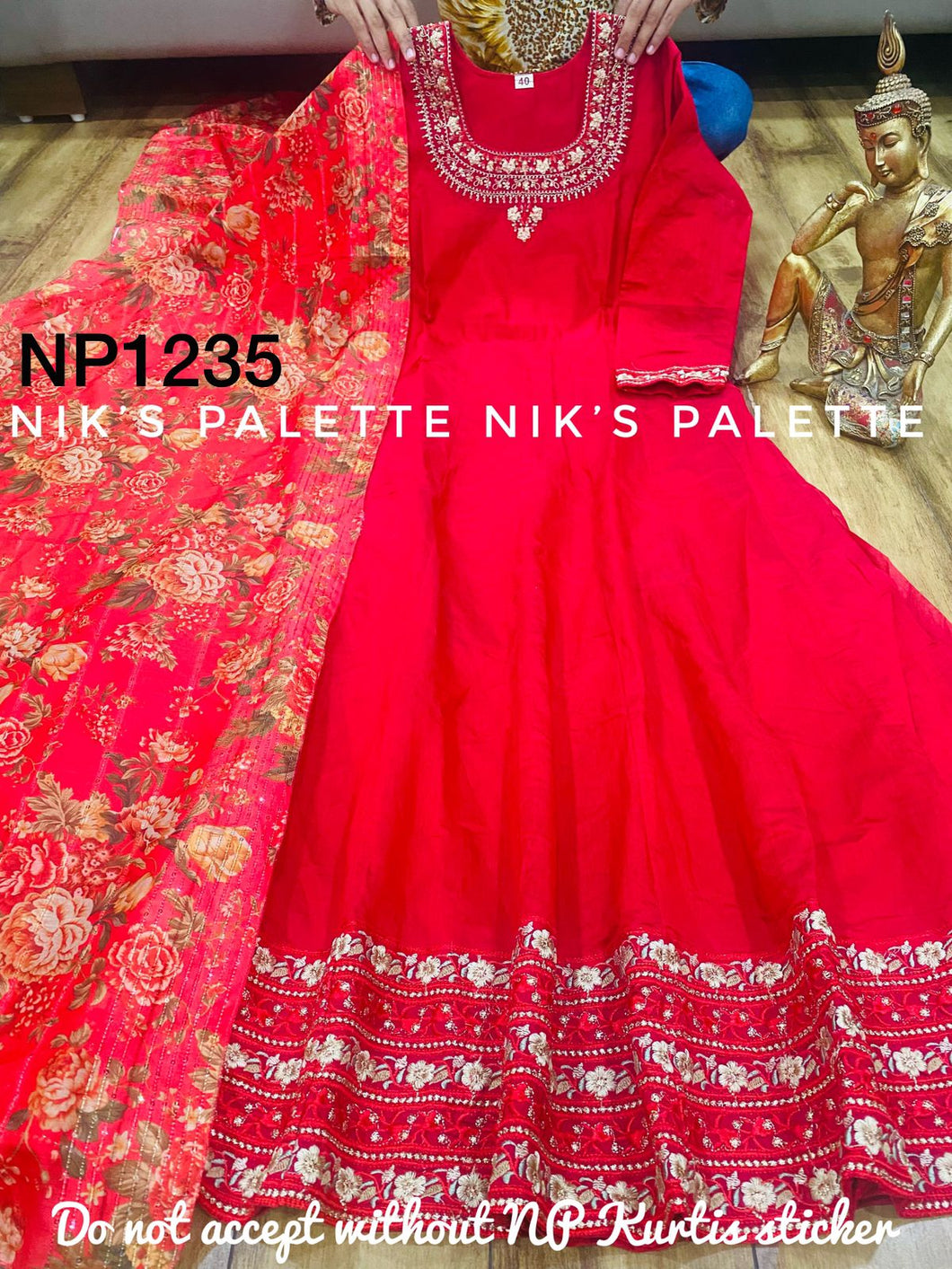 Niks collection: red anarkali with floral dupatta