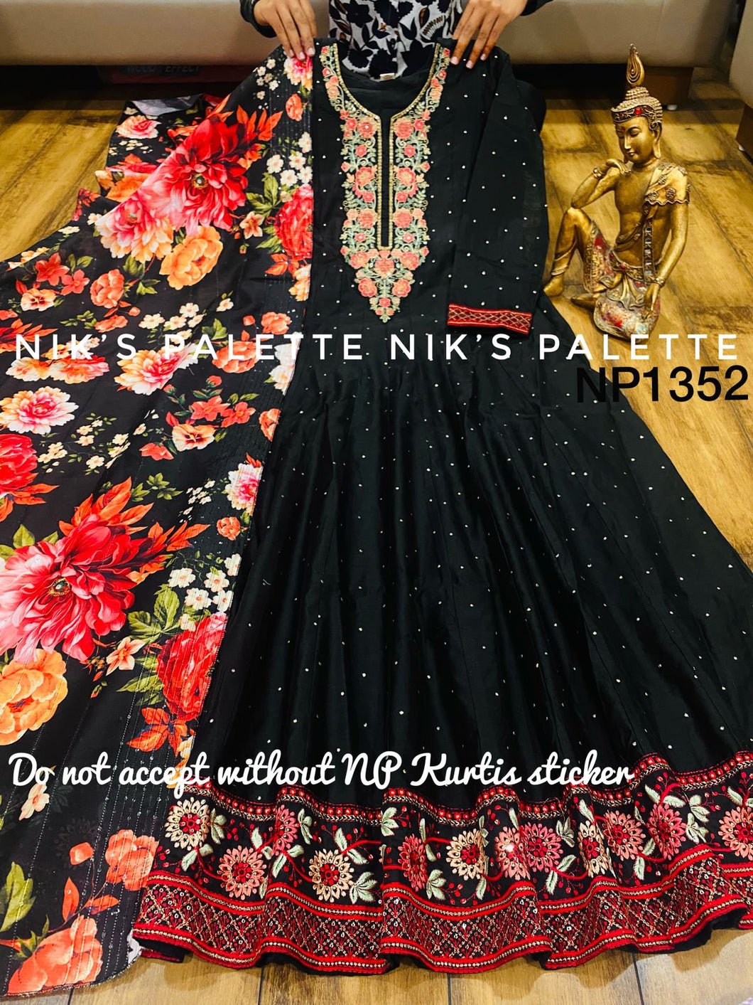 Niks collection - black chanderi silk anarkali