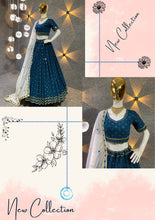 Teal blue party wear silk Lehenga