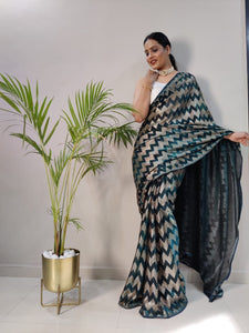 Ready to wear foil print saree in 4 colours - with belt