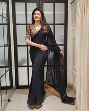 Black magic saree with readymade embroidered blouse