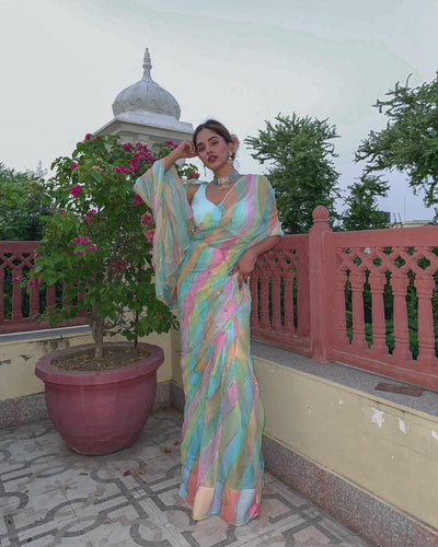 Pastel Leheriya sequins saree