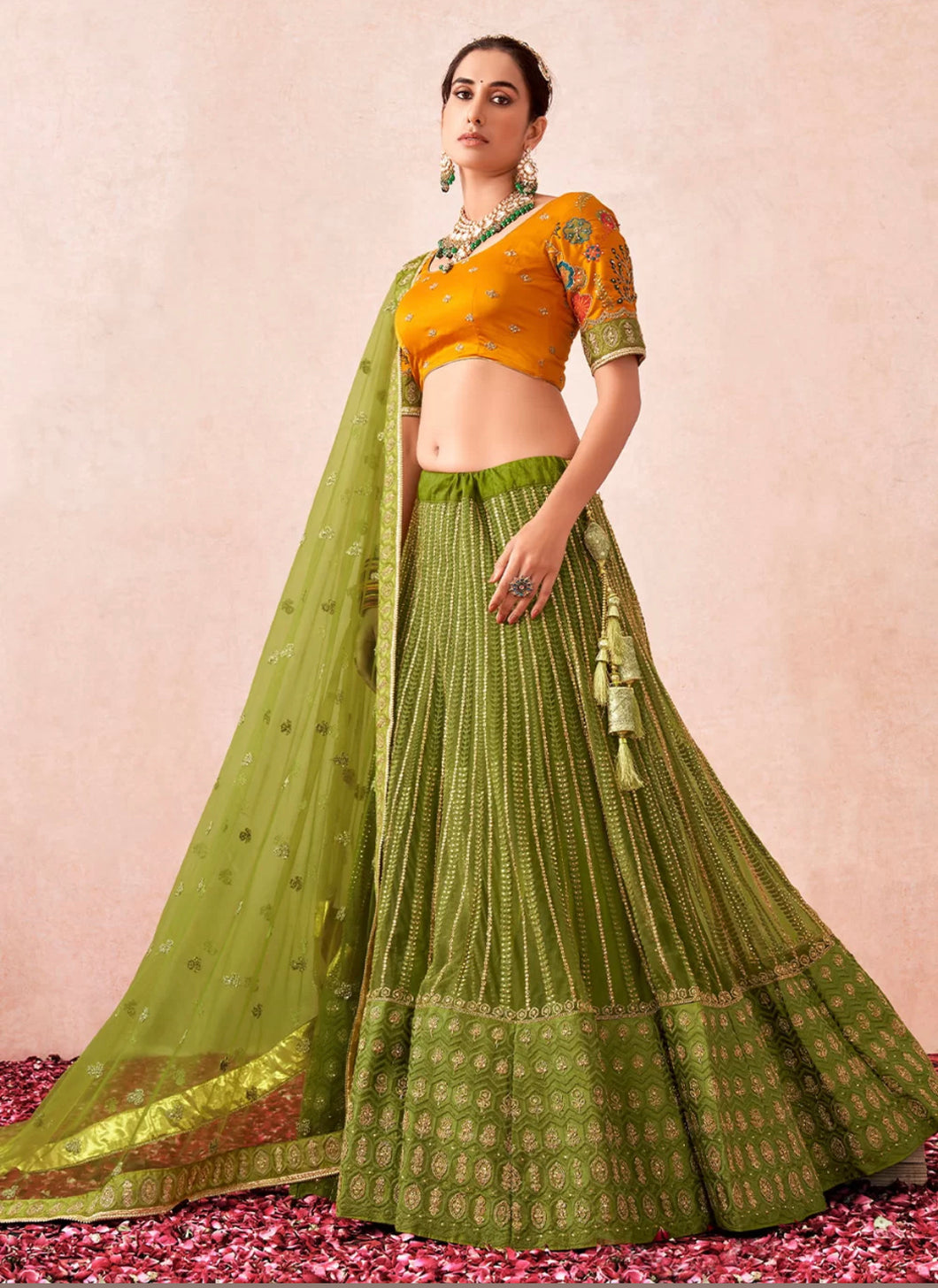 Mehendi green diamond Lehenga