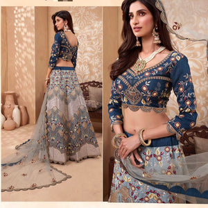 Sparkly teal blue silk Lehenga