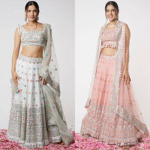 White and colourful Lehenga with thread embroidery