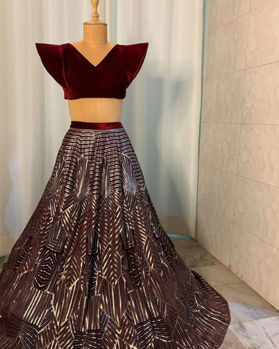 Maroon sequinned Lehenga