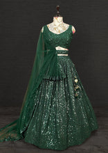 Bottle green sequins Lehenga with belt