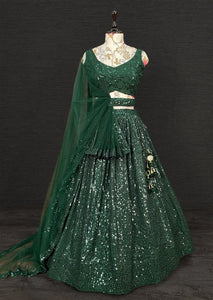 Bottle green sequins Lehenga with belt