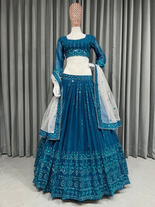 Dandiya night - blue georgette Lehenga