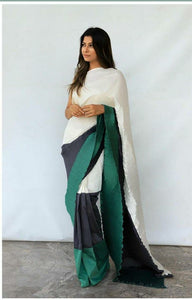 Silk crush tri-colour saree