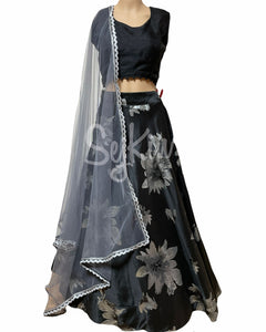 Black lehenga with silver flowers