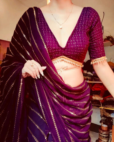 Sequins lines saree in 3 colours