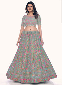 Pastel Green floral gota silk Lehenga