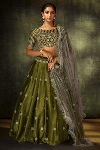 Trendy Olive green satin silk designer Lehenga