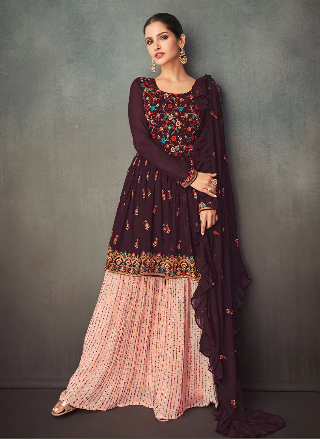 Sunaish - Deep wine and peach sharara