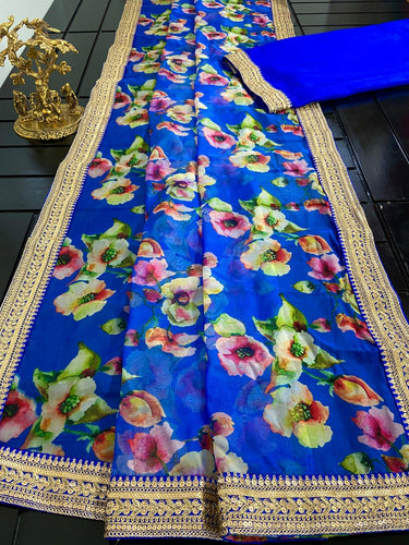Organza floral digital print saree