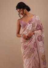 Partywear peachy pink saree