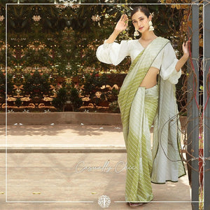 Casual chic collection: sequinned mehendi green saree