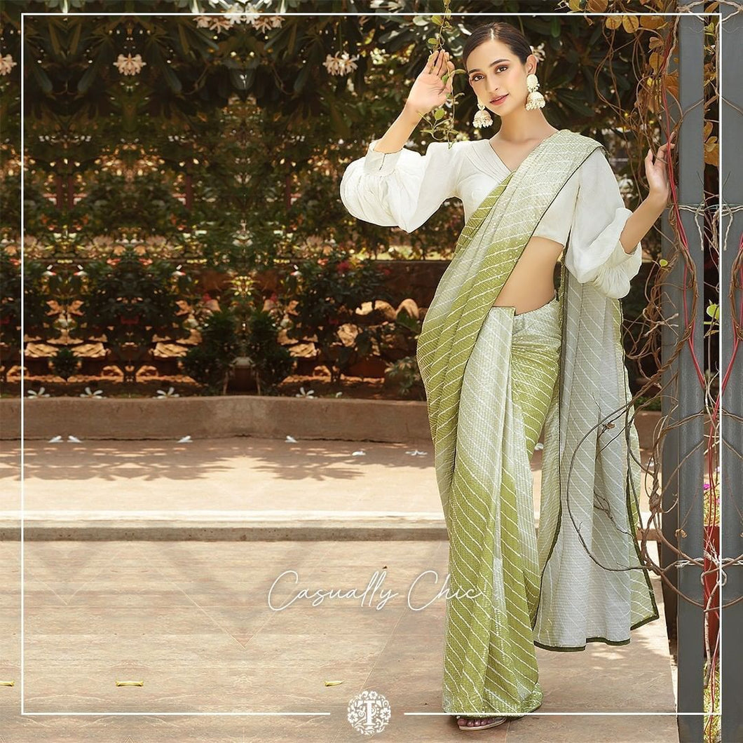 Casual chic collection: sequinned mehendi green saree