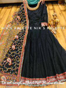 Niks collection: All over butti black anarkali