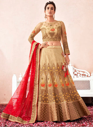 Cara catalogue: Beige and gold Lehenga