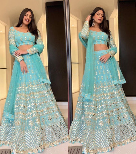 Yankita Kapoor inspired Lehenga - Serene green chevron Lehenga