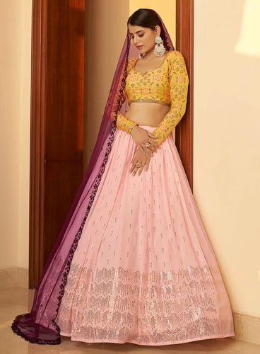Pink and purple georgette Lehenga