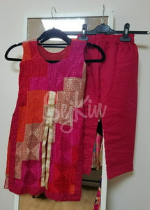 Pink and orange phulkari suit 3-4 YRS