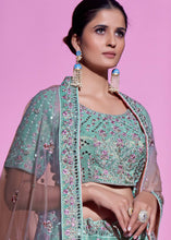 Sage green embroidered silk Lehenga