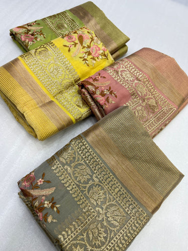 Organza silk saree with embroidery