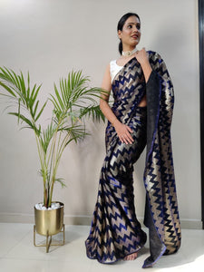 Ready to wear foil print saree in 4 colours - with belt