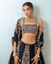 Black and gold Silk Lehenga