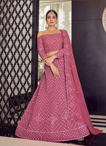 Kavya catalogue: Pink mirror work Lehenga