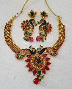 Peacock set: necklace and earrings