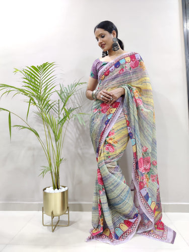 Colourful Sabyasachi inspired ready to wear saree with Sabyasachi inspired belt
