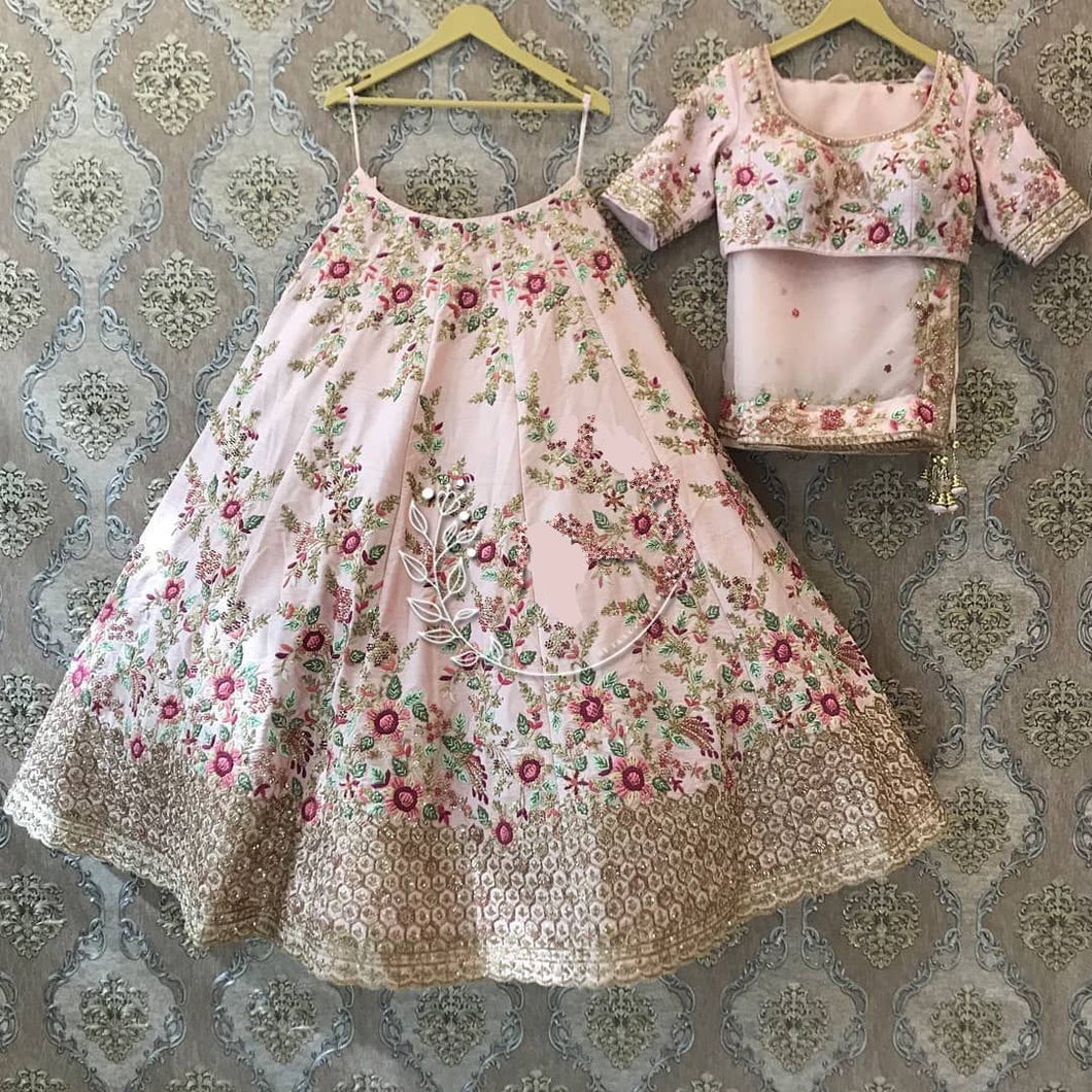Baby pink silk floral Lehenga