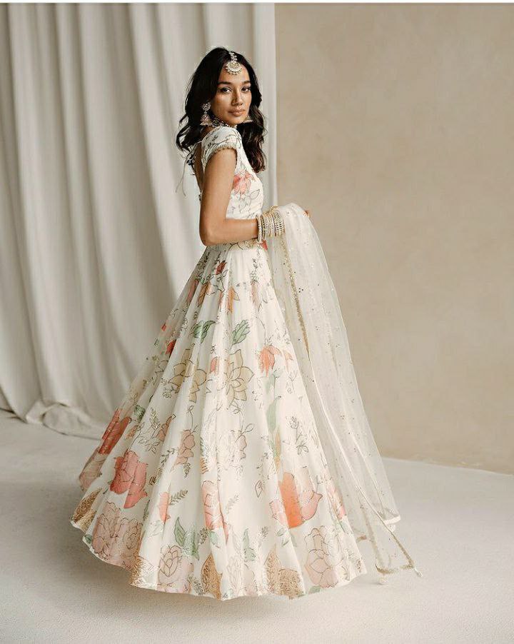 White floral sequins Lehenga