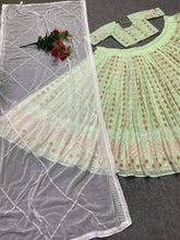 Green pista partywear silk Lehenga