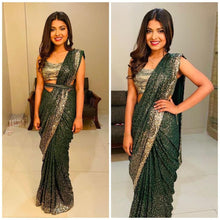 Emerald green partywear sequins saree