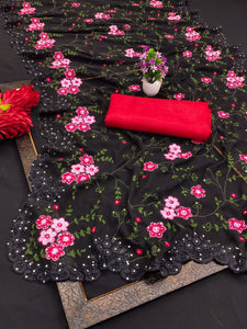 Floral diamond work saree