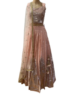 Peachy pink sequinned Lehenga - Perfect for reception / wedding