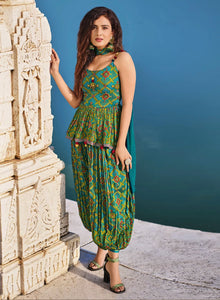 Indo western - Green trendy bandhani style print