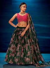 Organza crush - Trendy forest green and pink Lehenga